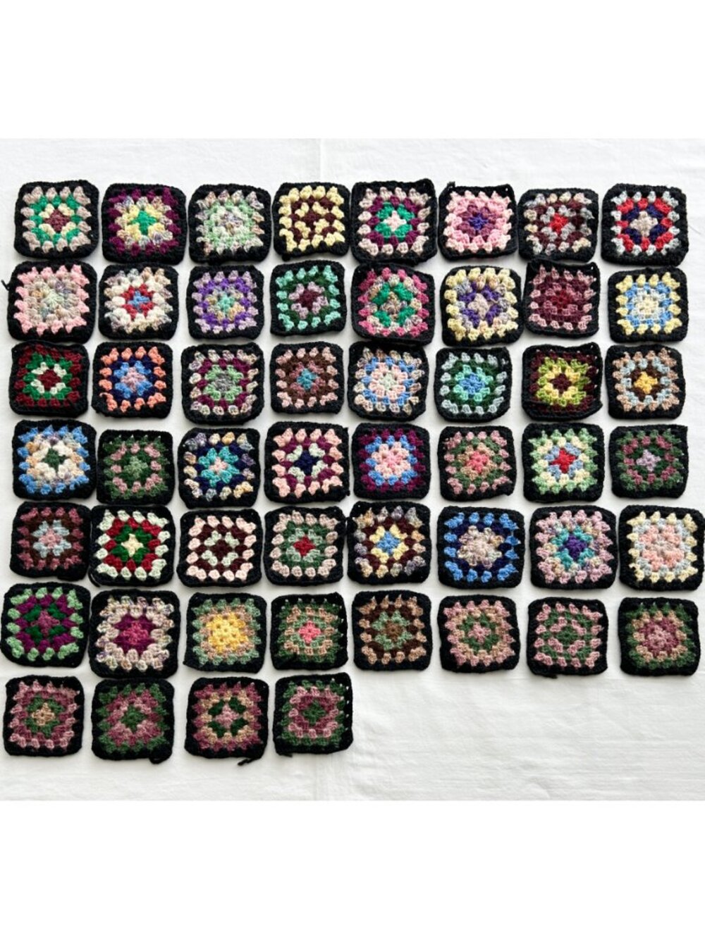 Lot of 52 Crochet Granny Squares Handmade 4” x 4” Black Blanket Scarf Bag Crafts